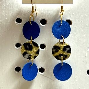 Blue and leopard print earrings.  3 inch length 1/2 “ width